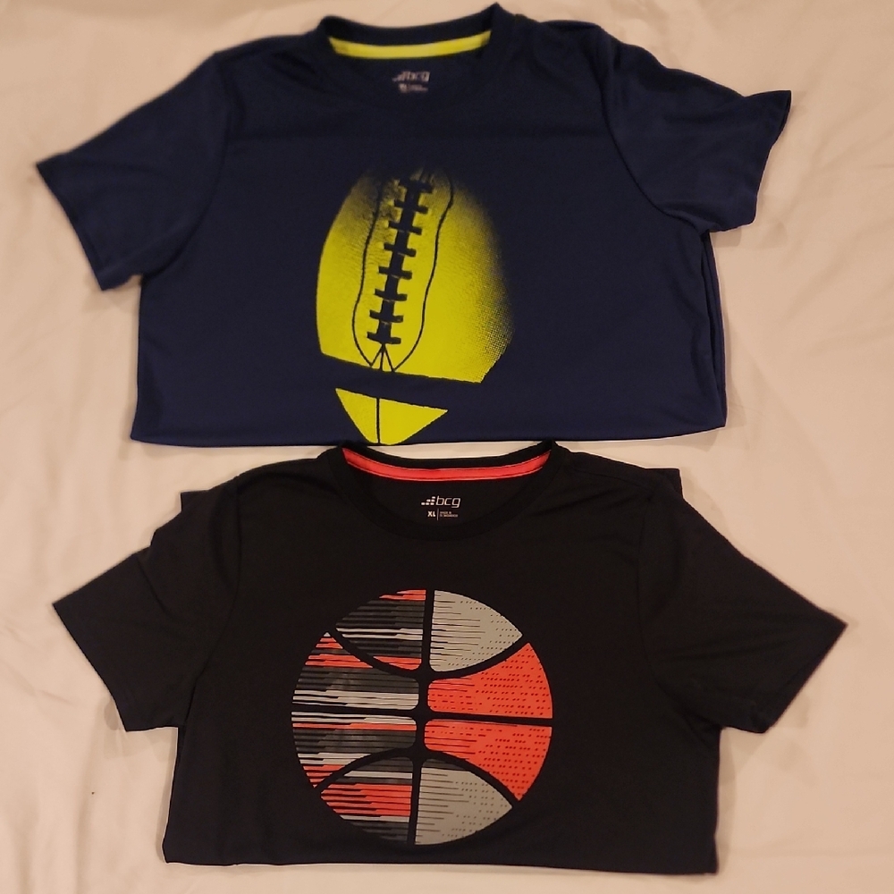 BCG Kids Short Sleeve Tees - Navy With Football and Black With Basketball. XL